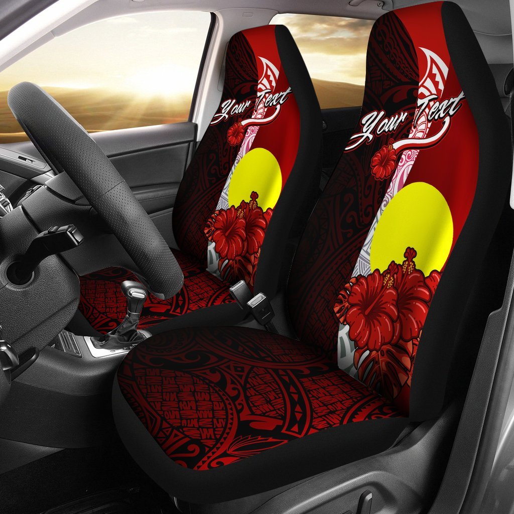 Palau Polynesian Custom Personalised Car Seat Covers - Coat Of Arm With Hibiscus Universal Fit Red - Polynesian Pride