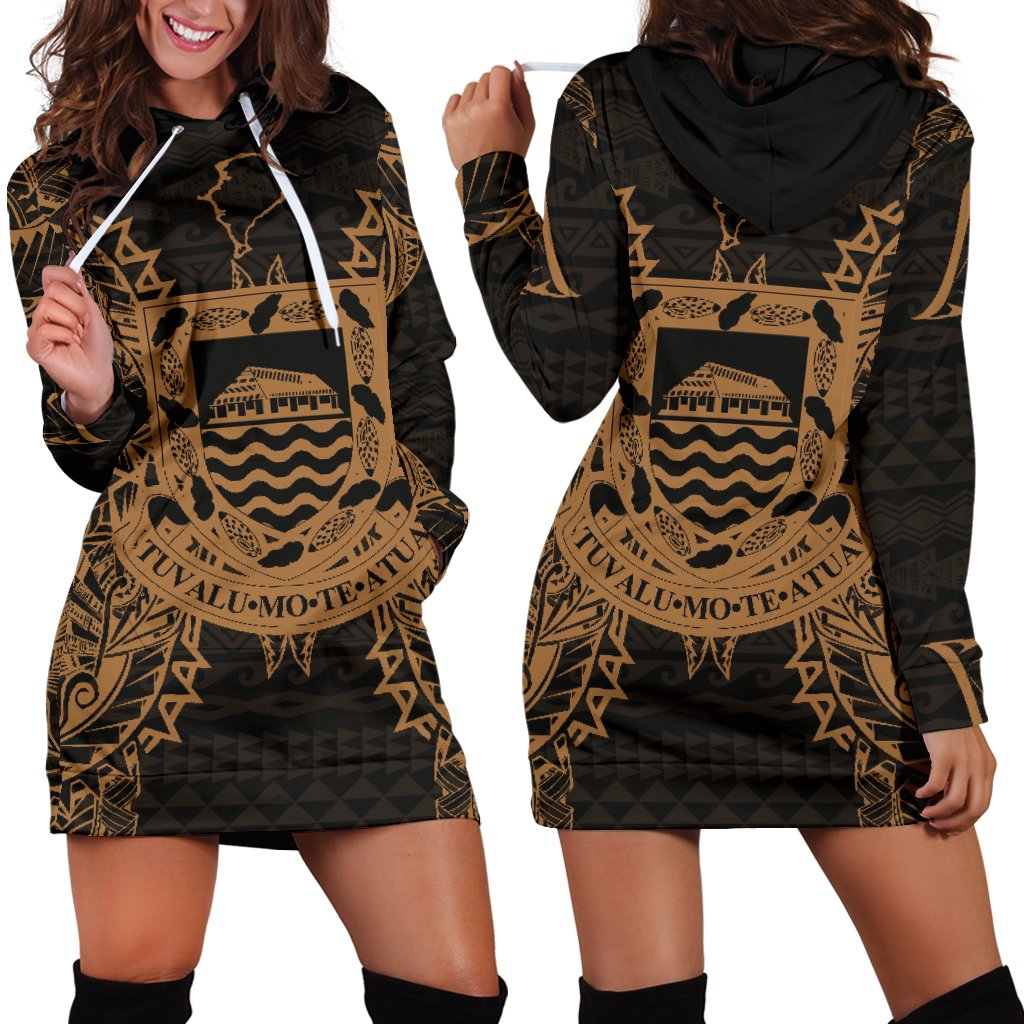 Tuvalu Polynesian Hoodie Dress Map Gold Gold - Polynesian Pride