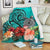 Turtle Polynesian Premium Blanket Hibiscus Polynesian Turquoise White - Polynesian Pride