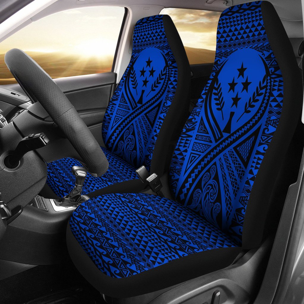 Kosrae Car Seat Cover - Kosrae Flag Polynesian Tattoo Blue Universal Fit Blue - Polynesian Pride