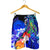 Polynesian Hawaii Men's Shorts - Humpback Whale with Tropical Flowers (Blue) - Polynesian Pride