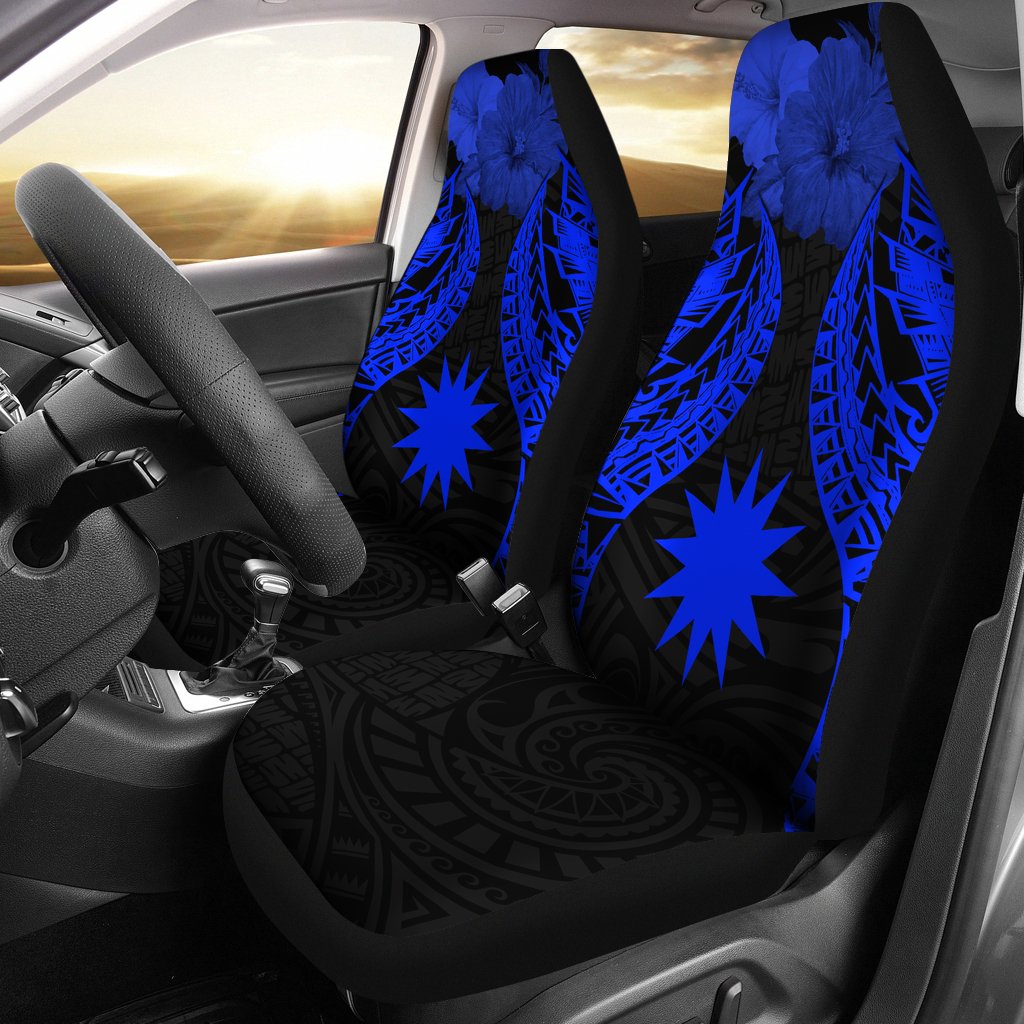 Nauru Polynesian Car Seat Covers Pride Seal And Hibiscus Blue Universal Fit Blue - Polynesian Pride