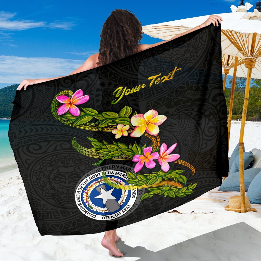 Northern Mariana Islands Polynesian Custom Personalised Sarong - Plumeria Tribal Women One Size Black - Polynesian Pride