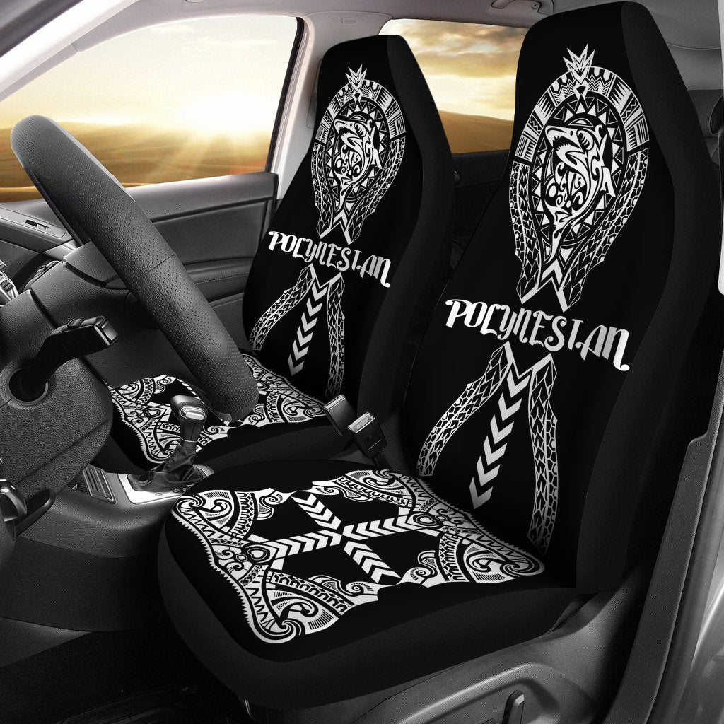 Polynesian Car Seat Covers - Polynesian Shark Tribal Tattoo Universal Fit Black - Polynesian Pride