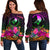 YAP Personalised Women's Off Shoulder Sweater - Summer Hibiscus Art - Polynesian Pride