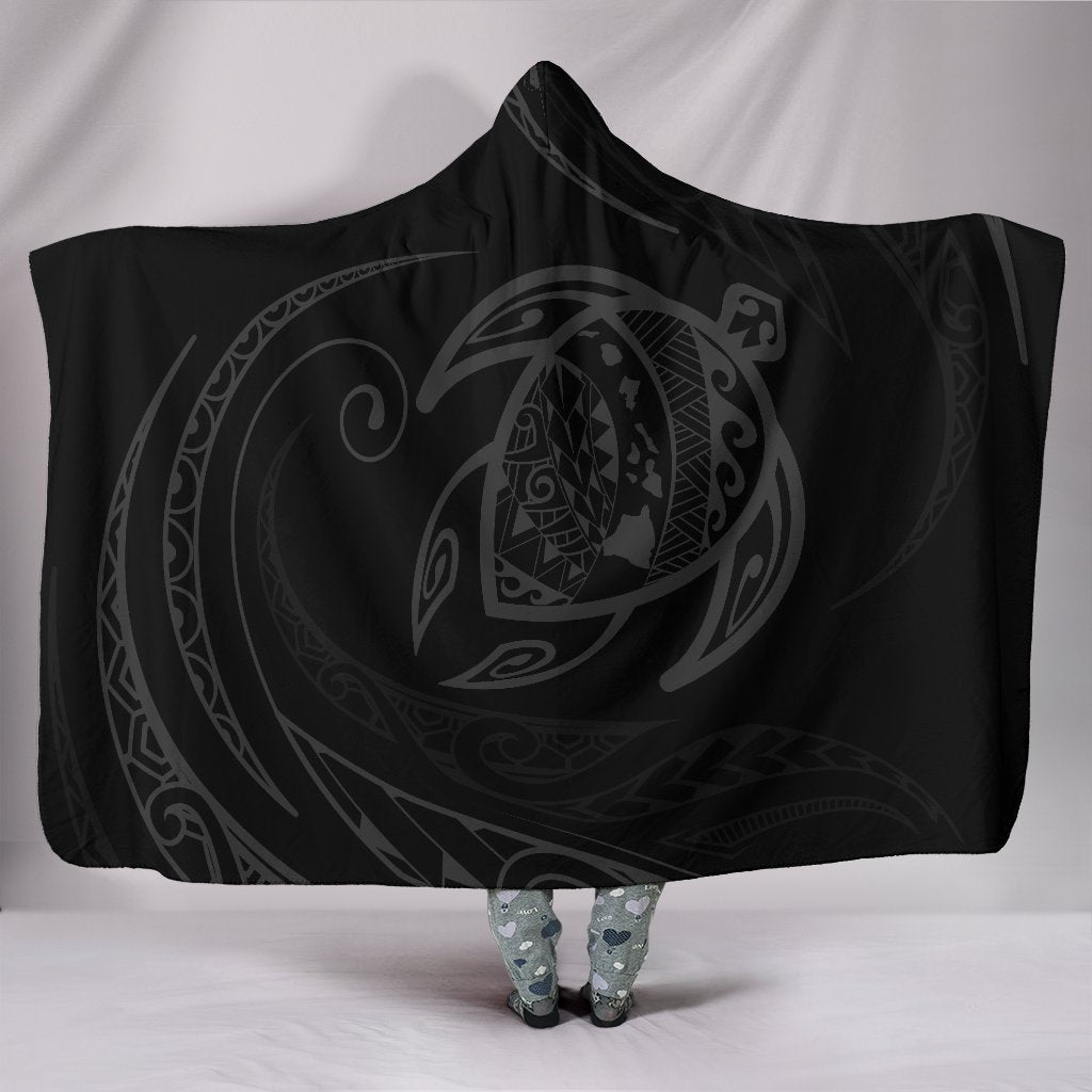 Hawaii Turtle Hooded Blanket - Gray - Frida Style Hooded Blanket Black - Polynesian Pride