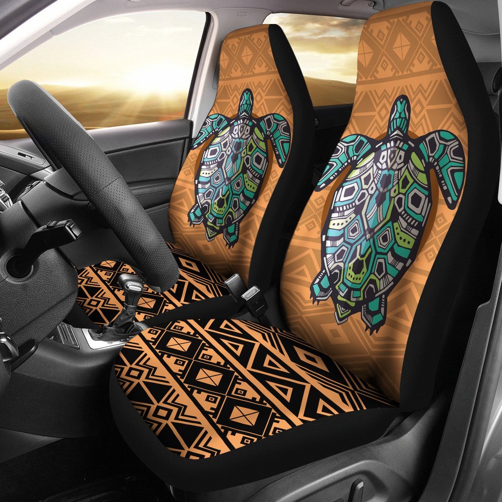 Polynesian Car Seat Covers - Turtle Color Pattern Universal Fit Black - Polynesian Pride