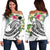 Nauru Polynesian Women's Off Shoulder Sweater - Summer Plumeria (White) White - Polynesian Pride