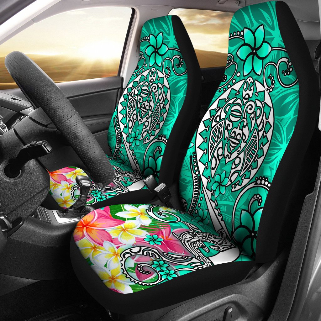 Polynesian Car Seat Covers - Turtle Plumeria Turquoise Color Universal Fit Turquoise - Polynesian Pride