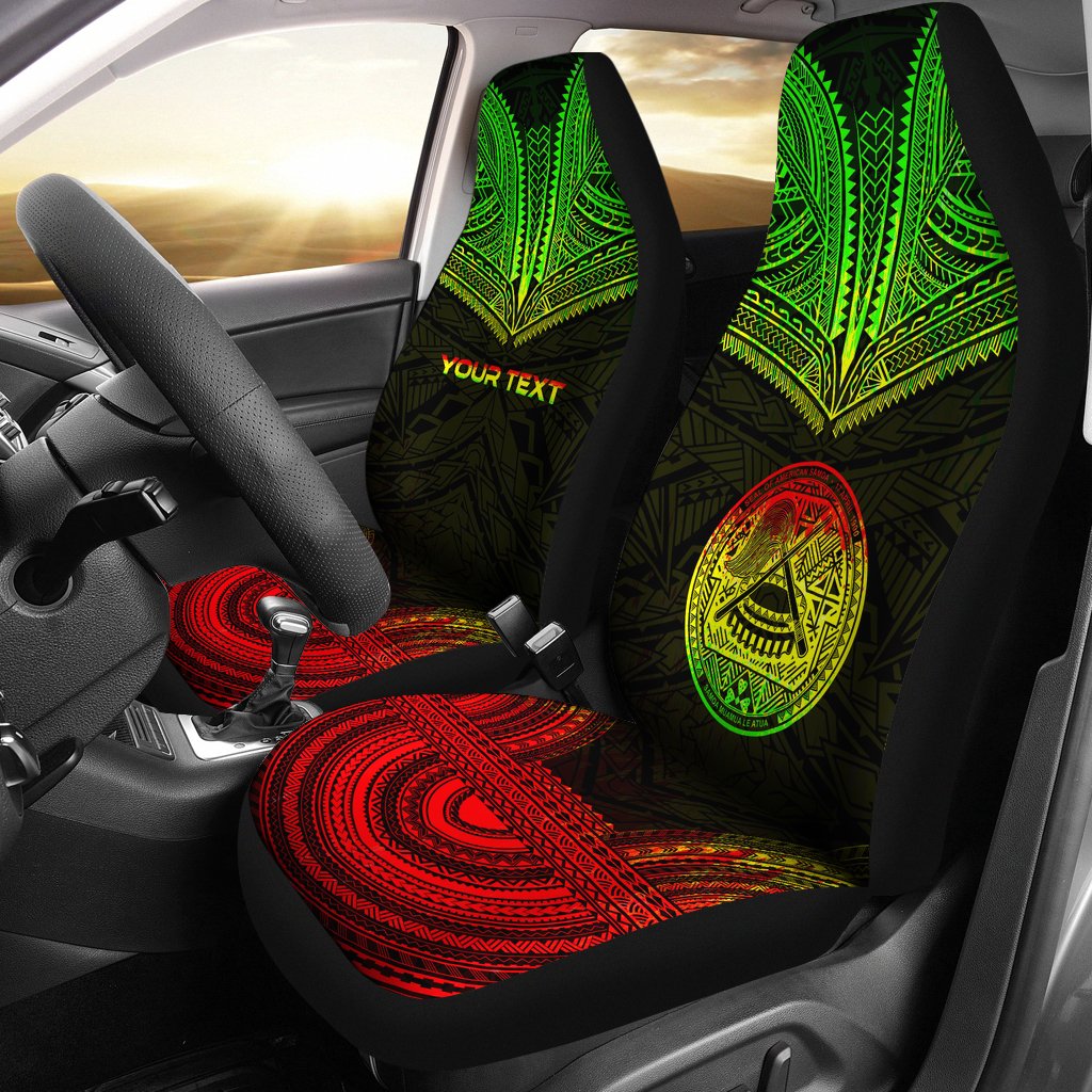 American Samoa Custom Personalised Car Seat Cover - American Samoa Seal Polynesian Chief Tattoo Reggae Version Universal Fit Reggae - Polynesian Pride