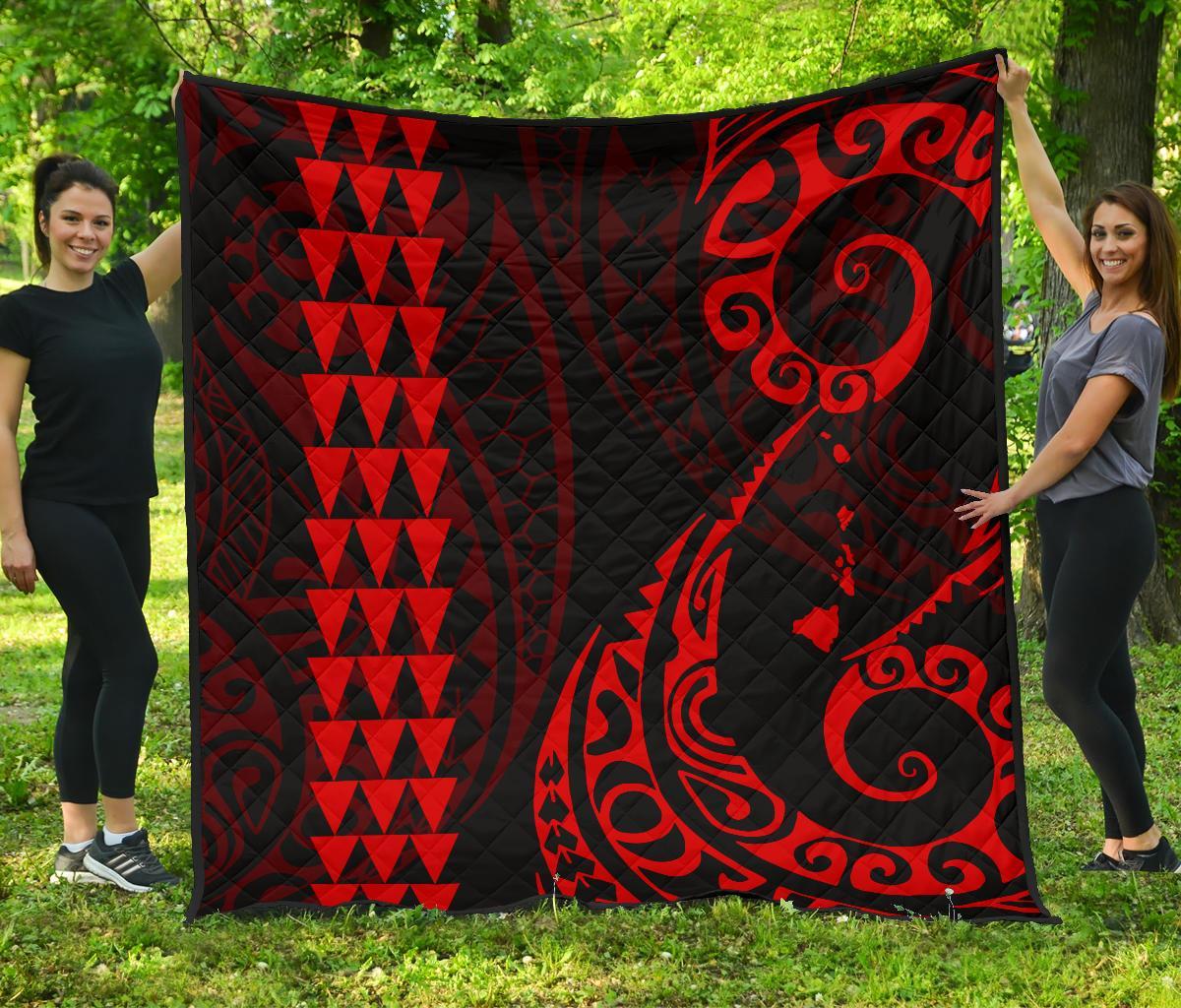 Hawaii Kakau Red Polynesian Premium Quilt Red - Polynesian Pride