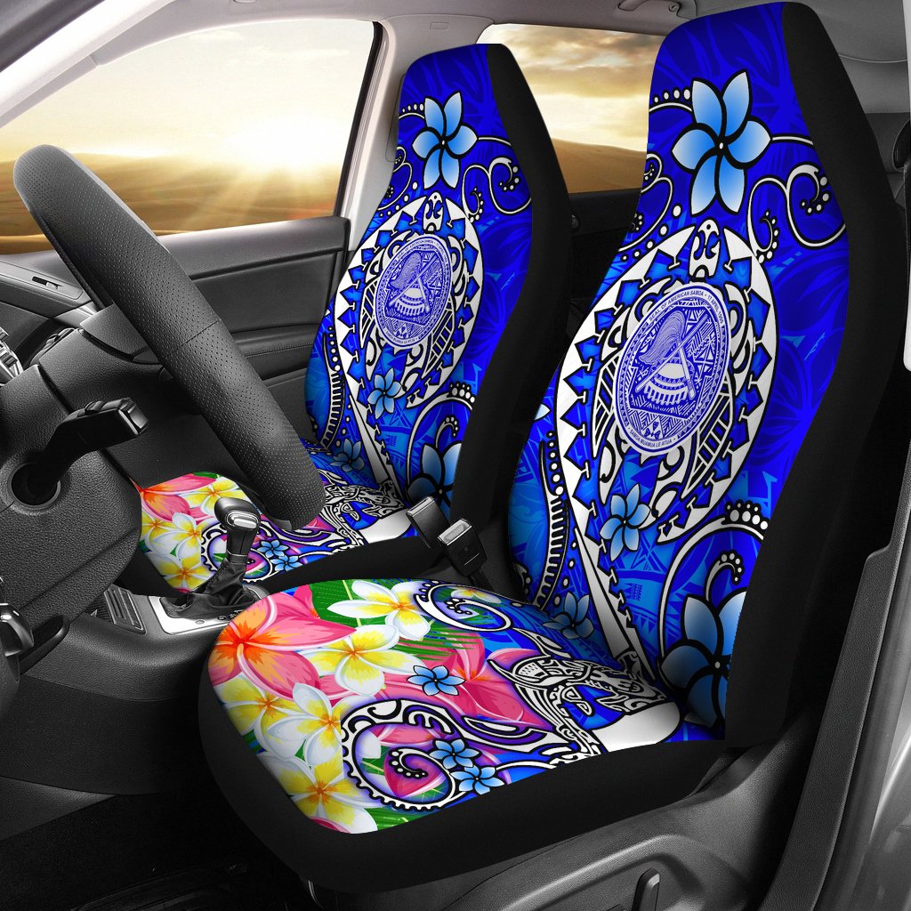 American Samoa Polynesian Car Seat Covers - Turtle Plumeria (Blue) Universal Fit Blue - Polynesian Pride