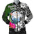 Marshall Islands Men Bomber Jacket - Turtle Plumeria Banana Leaf Crest Black - Polynesian Pride