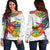 Tuvalu Women's Off Shoulder Sweater Polynesian Hibiscus White Pattern White - Polynesian Pride