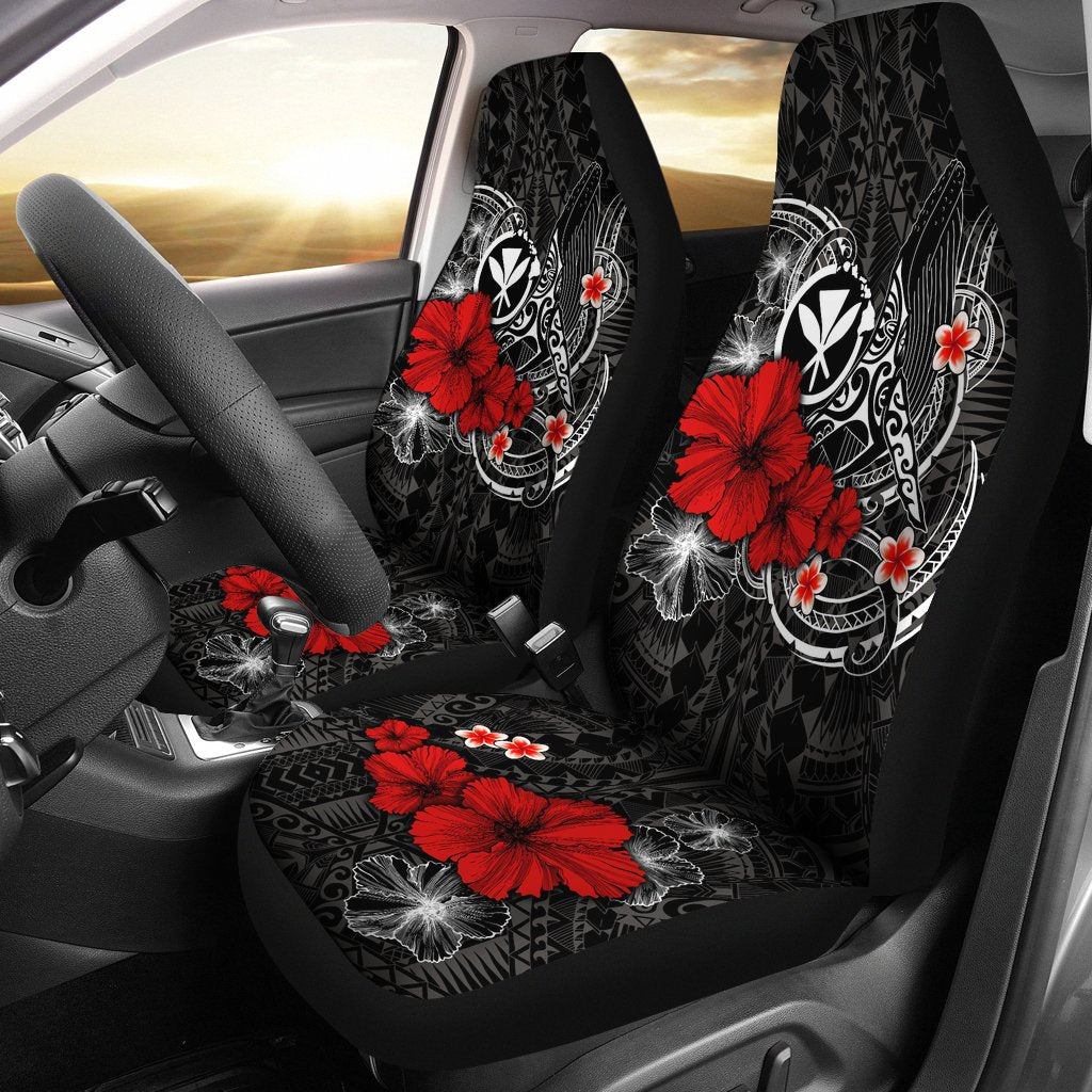 Polynesian Hawaii Kanaka Maoli Car Seat Covers - Humpback Whale with Hibiscus (White) Universal Fit White - Polynesian Pride