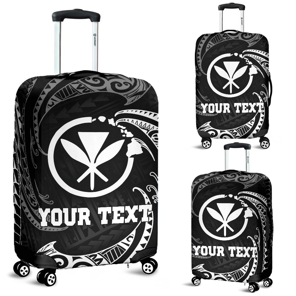 Hawaii Polynesian Custom Personalised Luggage Covers - White Tribal Wave Black - Polynesian Pride