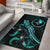 Yap Polynesian Area Rugs - Turtle With Blooming Hibiscus Turquoise Turquoise - Polynesian Pride