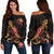 Hawaii Polynesian Women's Off Shoulder Sweater - Turtle With Blooming Hibiscus Gold Gold - Polynesian Pride