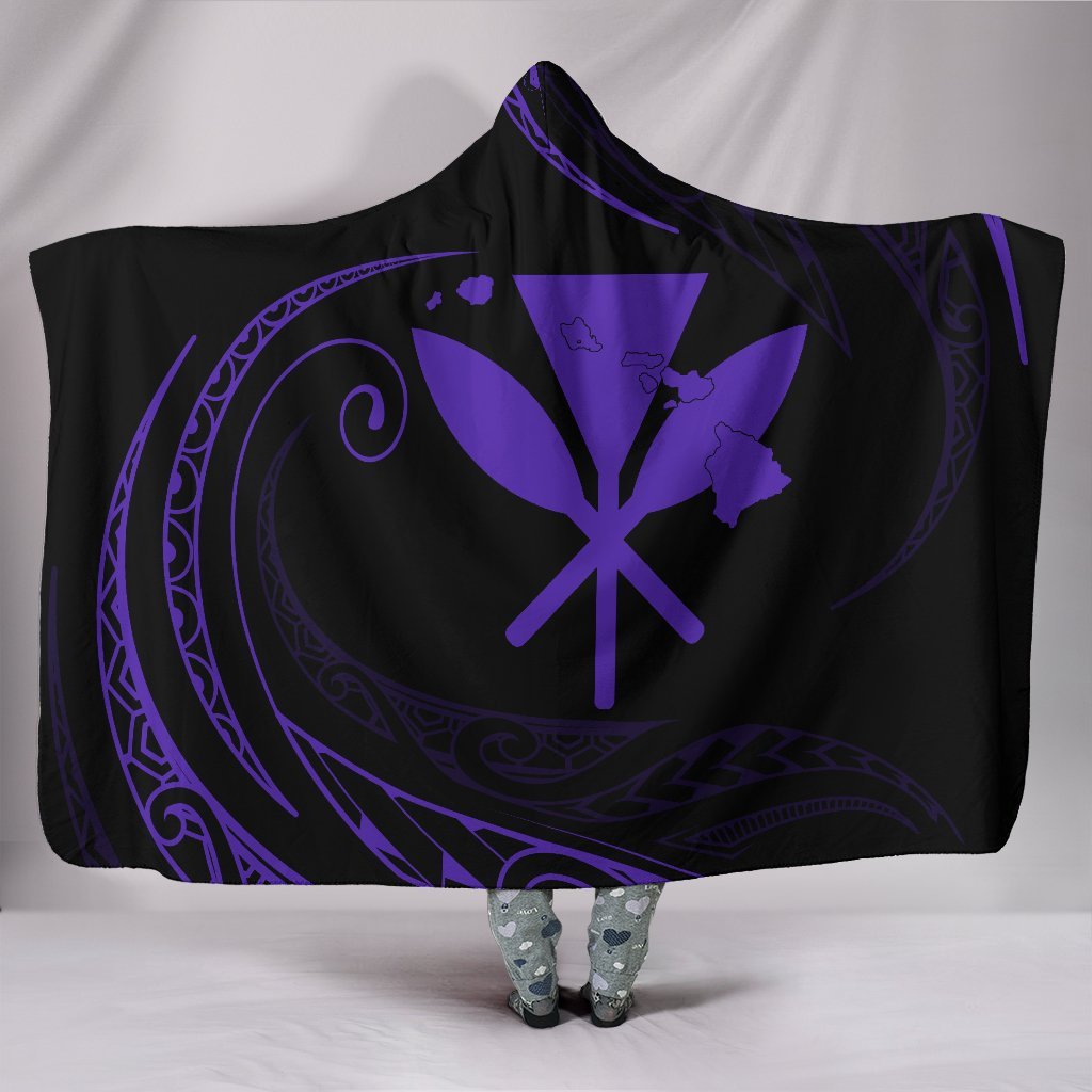 Kanaka Hooded Blanket - Purple - Frida Style Hooded Blanket Black - Polynesian Pride