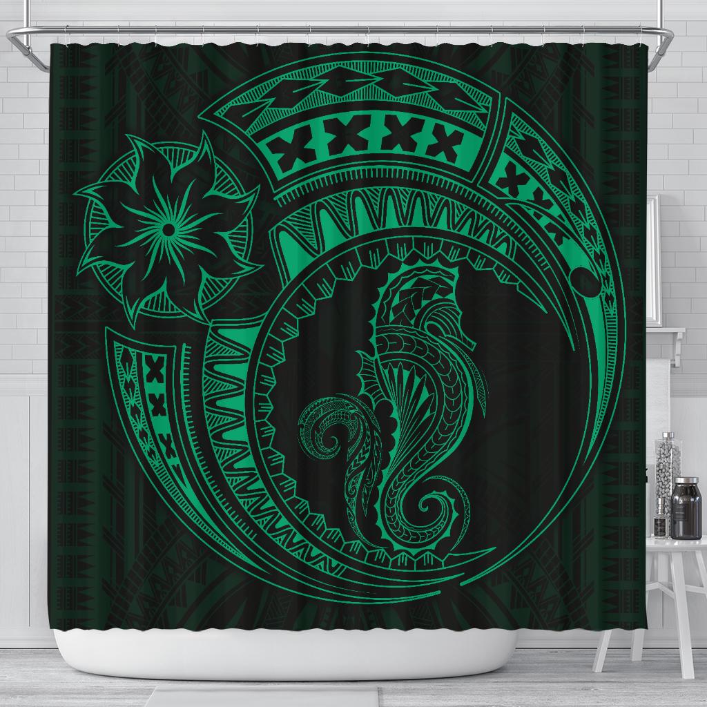 Seahorse Polynesian Shower Curtain - Polynesian Tattoo Green 177 x 172 (cm) Green - Polynesian Pride