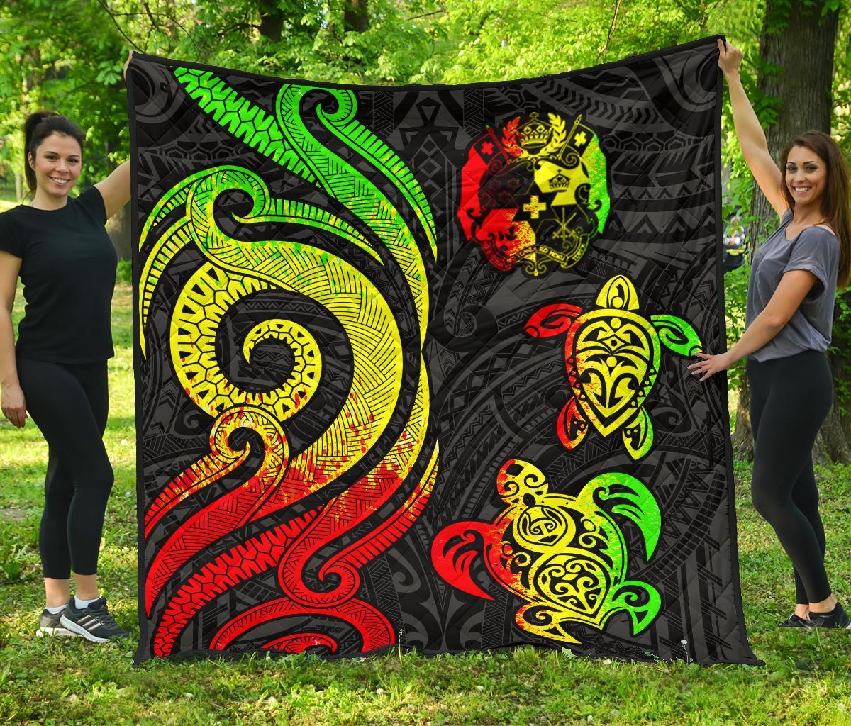 Tonga Polynesian Premium Quilt - Reggae Tentacle Turtle - Polynesian Pride