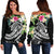 Wallis and Futuna Polynesian Women's Off Shoulder Sweater - Summer Plumeria (Black) Black - Polynesian Pride