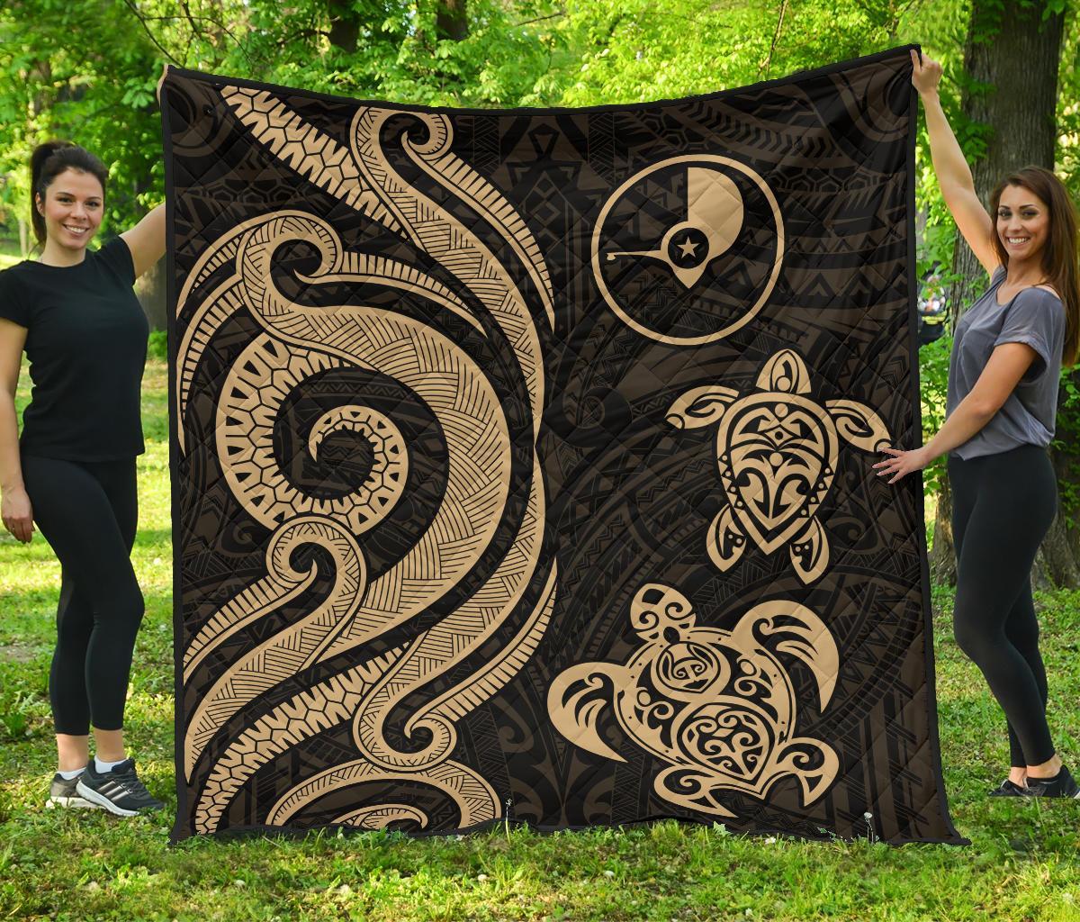 Yap Micronesian Premium Quilt - Gold Tentacle Turtle Gold - Polynesian Pride