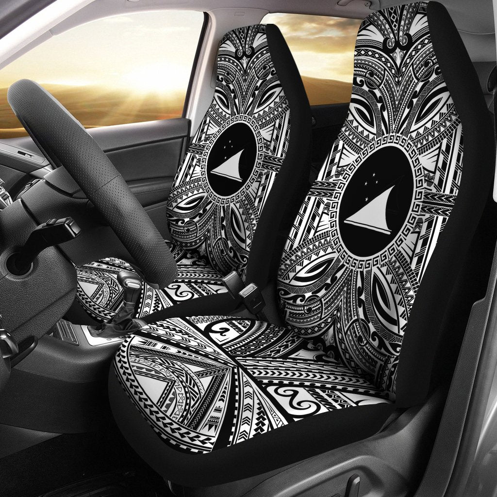 Tokelau Car Seat Cover - Tokelau Coat Of Arms Polynesian White Black Universal Fit Black - Polynesian Pride