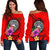 American Samoa Polynesian Women's Off Shoulder Sweater - Floral With Seal Red Red - Polynesian Pride