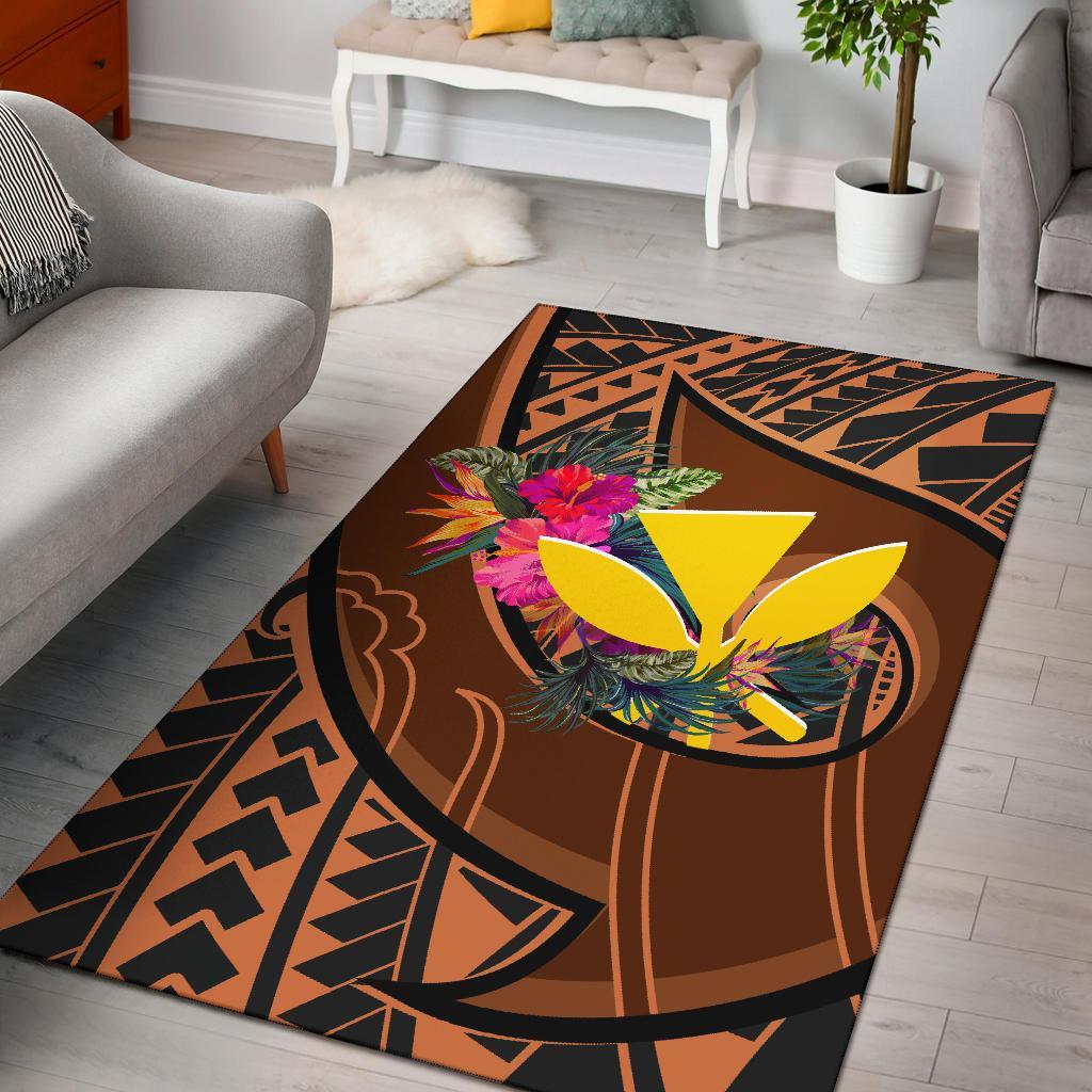 Hawaii Kanaka Maoli Area Rug - Polynesian Hook And Hibiscus Dark Salmon - Polynesian Pride