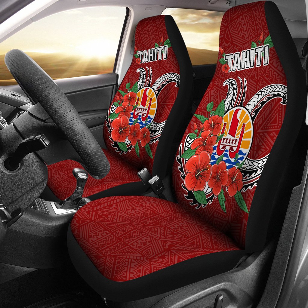 Tahiti Polynesian Car Seat Covers - Hibiscus Coat of Arm Red Universal Fit RED - Polynesian Pride