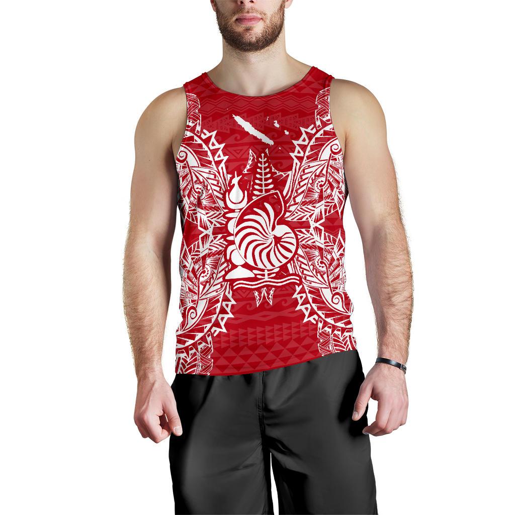 New Caledonia Polynesian Men Tank Top Map Red White Red - Polynesian Pride