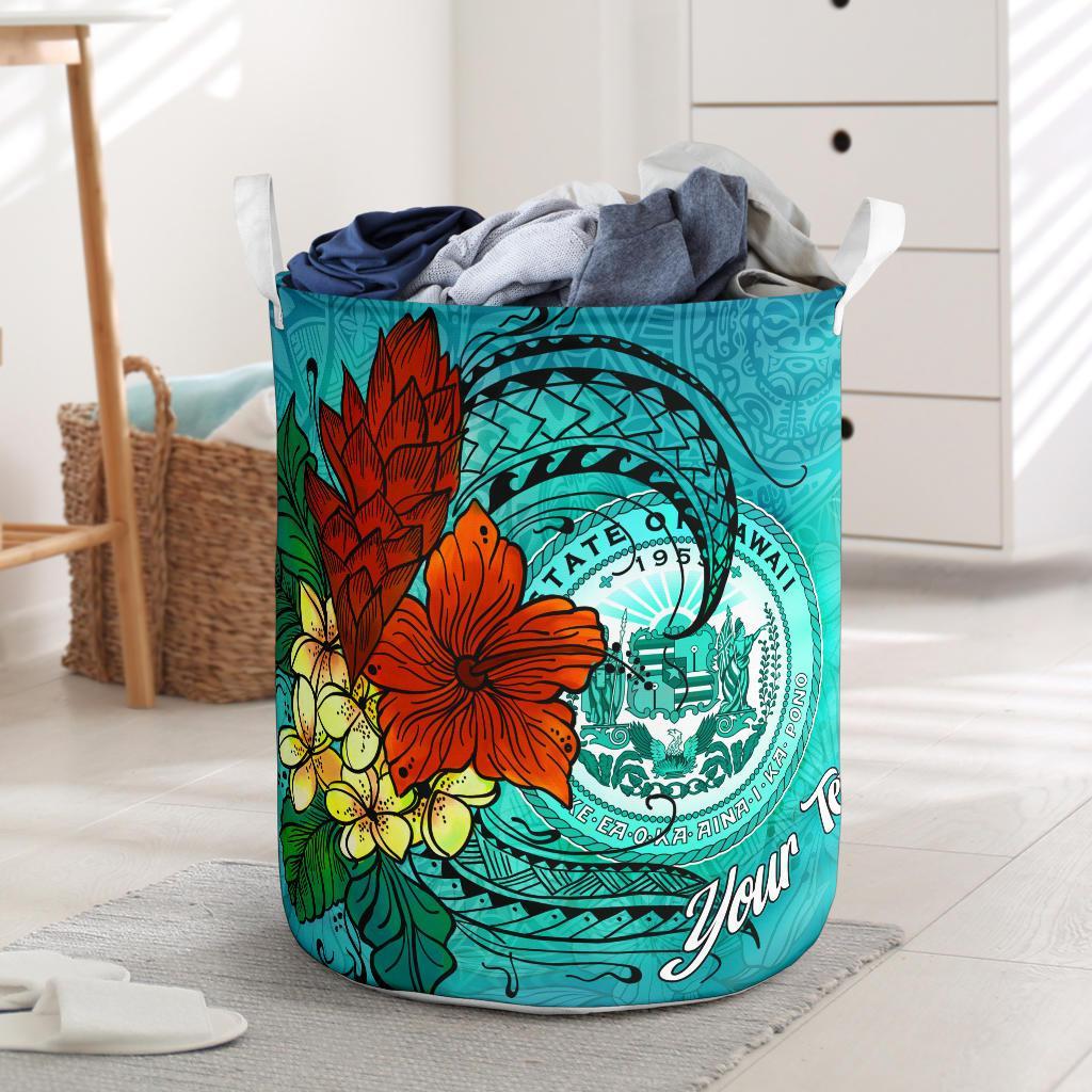 Hawaii Laundry Basket - Custom Personalised Tropical Flowers Style Laundry Basket - Hawaii One Size Blue - Polynesian Pride