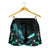 Tokelau Polynesian Women's Shorts - Turtle With Blooming Hibiscus Turquoise - Polynesian Pride