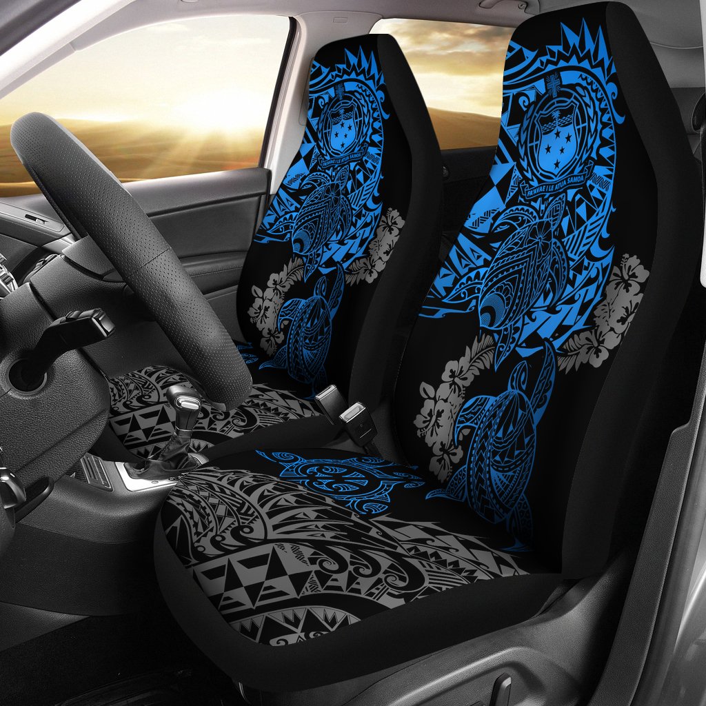 Samoa Polynesian Car Seat Covers - Blue Turtle Flowing Universal Fit Blue - Polynesian Pride