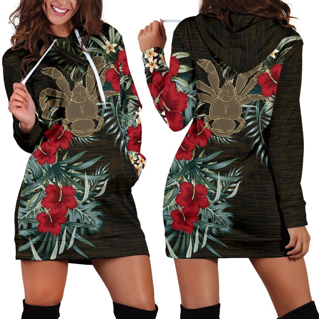 Niue Hoodie Dress - Niue Coconut Crab Hibiscus Black - Polynesian Pride