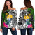 Nauru Off Shoulder Sweater - Turtle Plumeria Banana Leaf Crest Black - Polynesian Pride