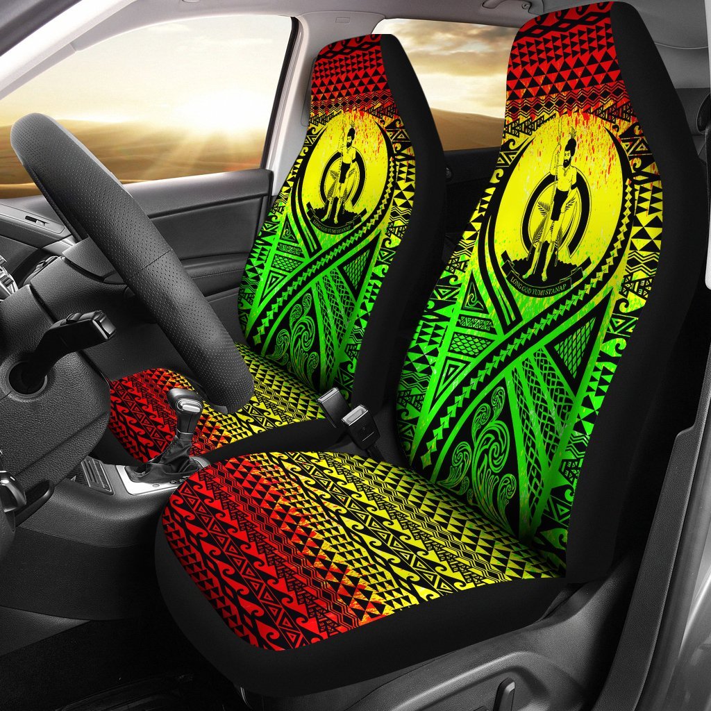 Vanuatu Car Seat Cover - Vanuatu Coat Of Arms Polynesian Tattoo Reggae Universal Fit Reggae - Polynesian Pride