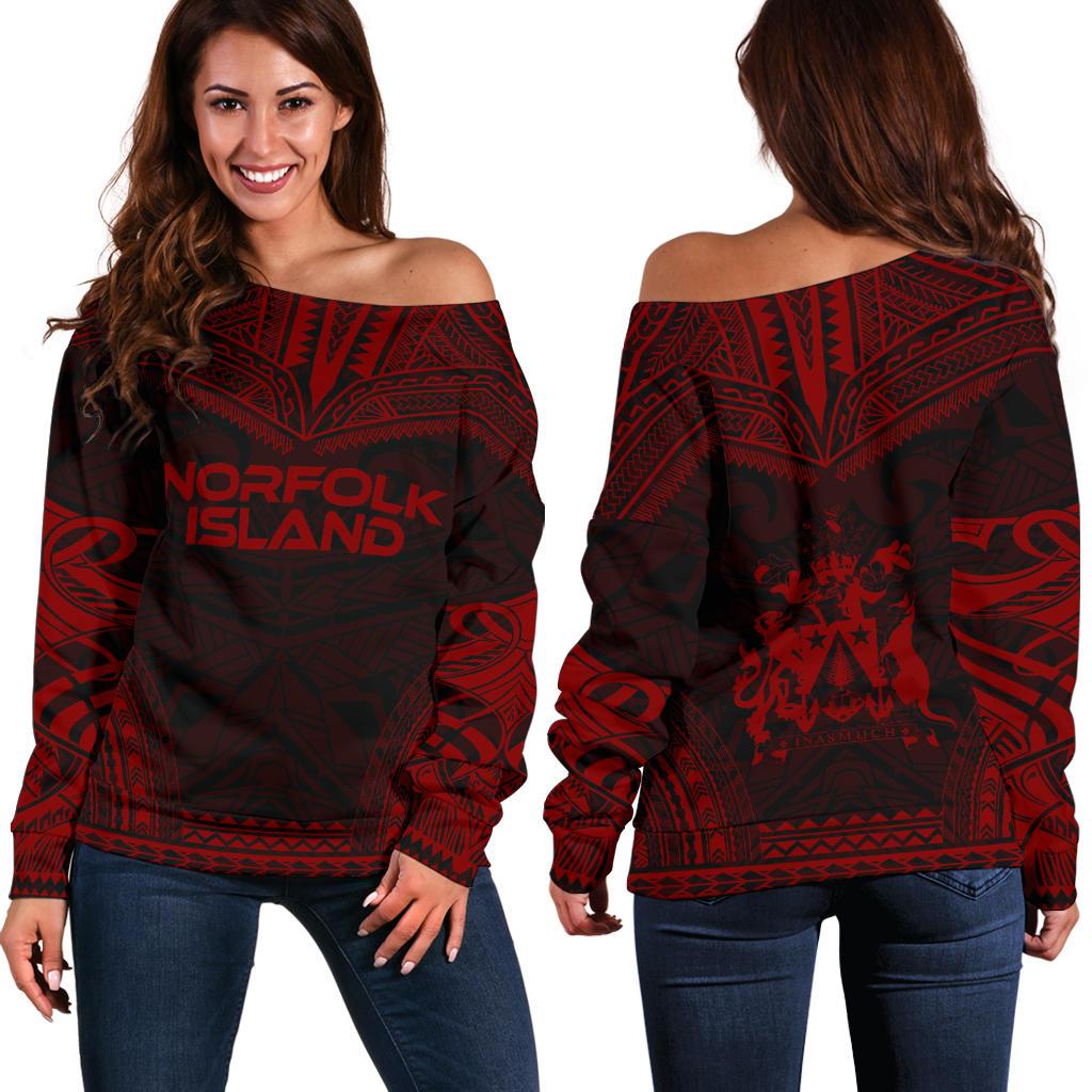 Norfolk Island Polynesian Chief Women's Off Shoulder Sweater - Red Version Red - Polynesian Pride