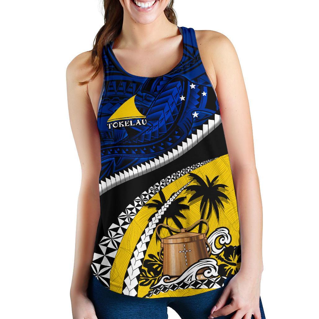 Tokelau Women'S Racerback Tank Polynesian Shark Tattoo Blue - Polynesian Pride