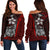 Samoa Polynesian Women Off Shoulder Sweater Red - Turtle With Hook Red - Polynesian Pride