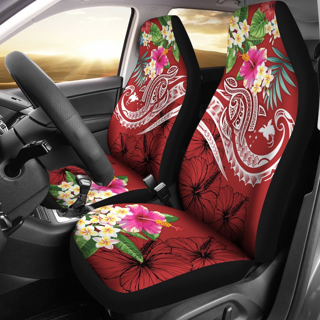 Papua New Guinea Polynesian Car Seat Covers - Summer Plumeria (Red) Universal Fit Red - Polynesian Pride