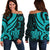 American Samoa Women's Off Shoulder Sweater - Turquoise Tentacle Turtle Turquoise - Polynesian Pride