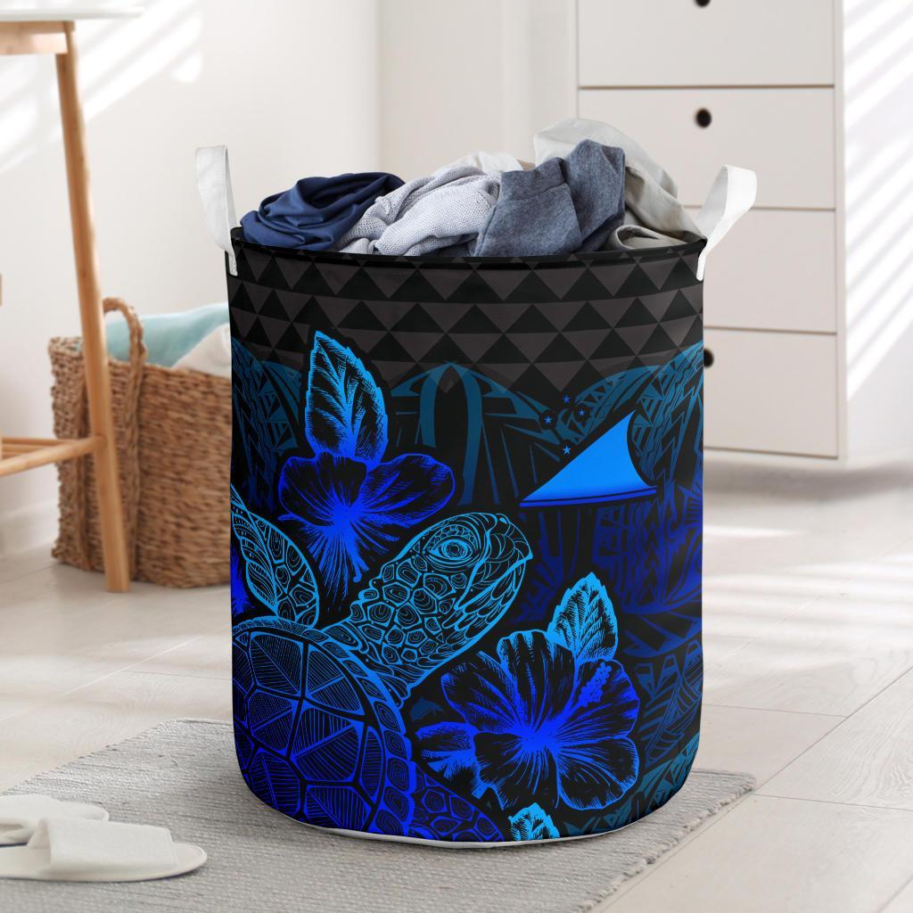 Tokelau Laundry Basket - Polynesian Turtle Hibiscus Blue Laundry Basket One Size Blue - Polynesian Pride