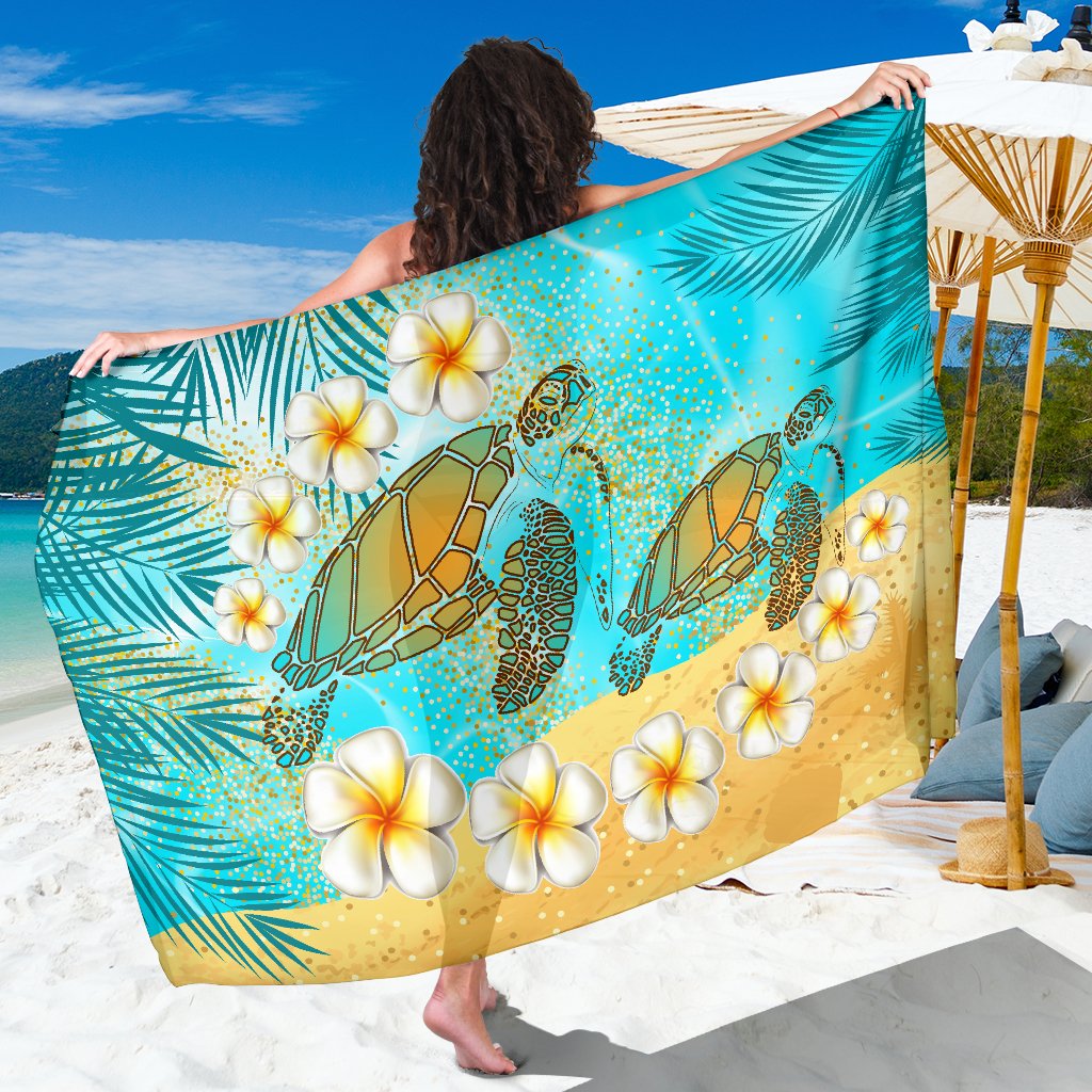 Hawaii Turtle Plumeria Summer Sarong - Sea Style - AH Sarong One Size Blue - Polynesian Pride