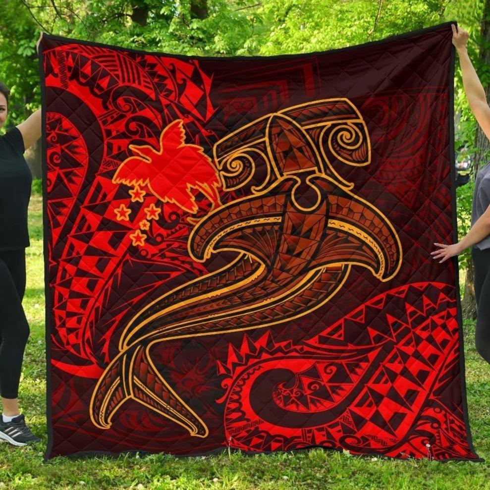 Papua New Guinea Premium Quilt - Red Shark Polynesian Tattoo Red - Polynesian Pride