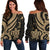 Yap Women Off Shoulder Sweater - Gold Tentacle Turtle Gold - Polynesian Pride