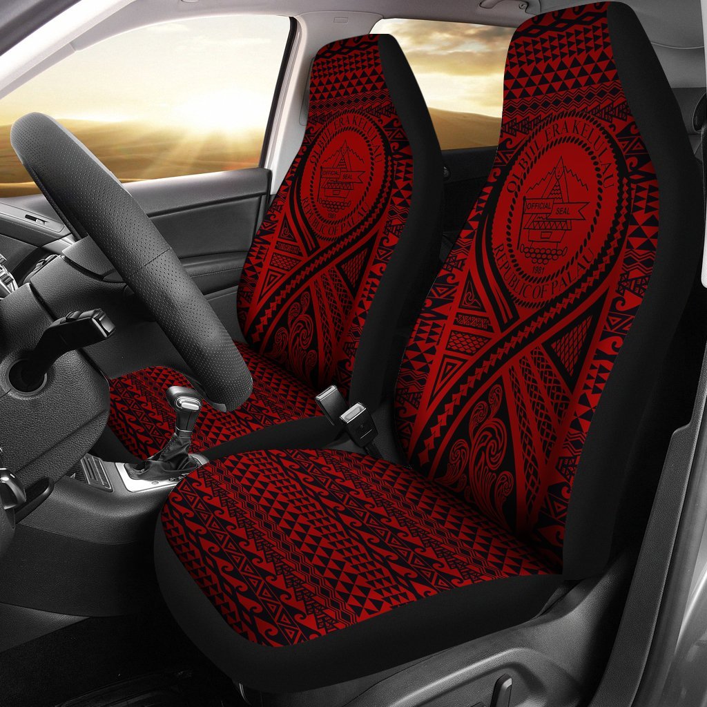 Palau Car Seat Cover - Palau Seal Polynesian Tattoo Red Universal Fit Red - Polynesian Pride