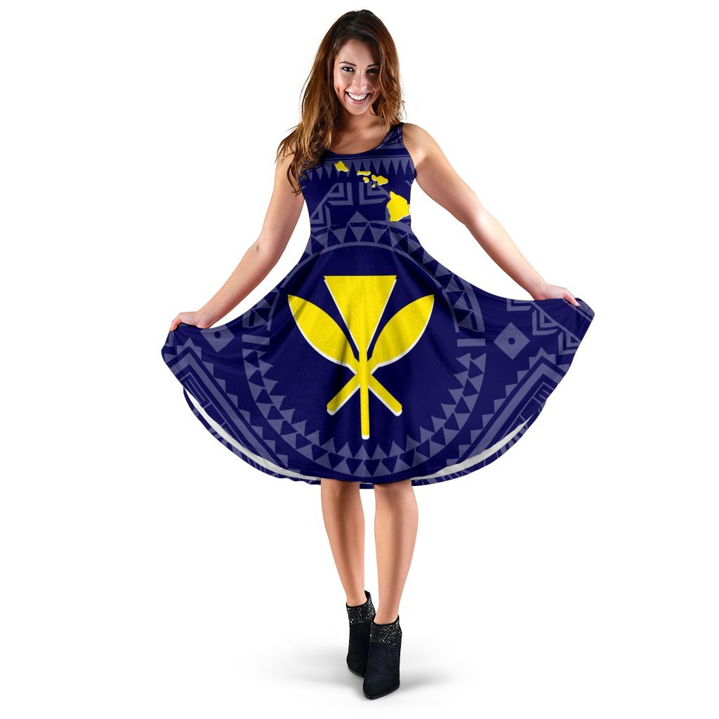 Hawaii Women's Dress - Hawaii Kanaka Maoli And Map ( Blue) Women Blue - Polynesian Pride