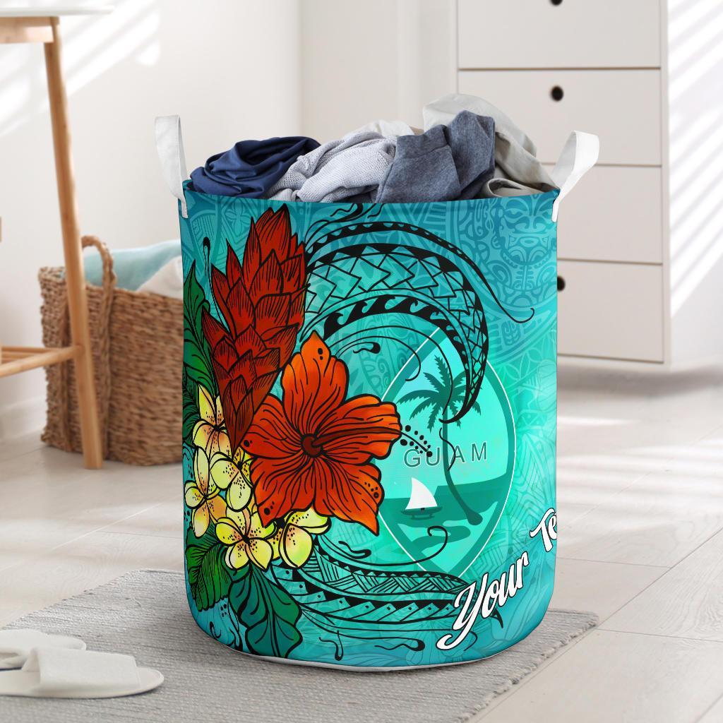 Guam Laundry Basket - Custom Personalised Tropical Flowers Style Laundry Basket - Guam One Size Blue - Polynesian Pride